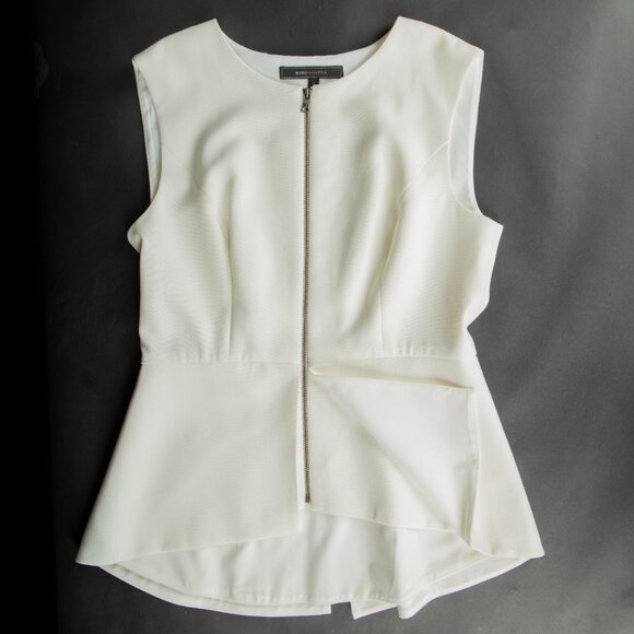 BCBG MAXAZRIA Abrielle Sleeveless Top Structured Peplum Zipper Ivory Vest S - Picture 10 of 14